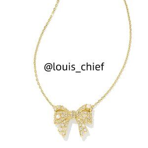 Krista Gold Bow Short Pendant Necklace in White Mix